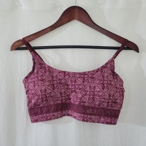 Lucky Brand Maroon/Red/White Patterned Mesh Detailing Square Neck Bra Size L